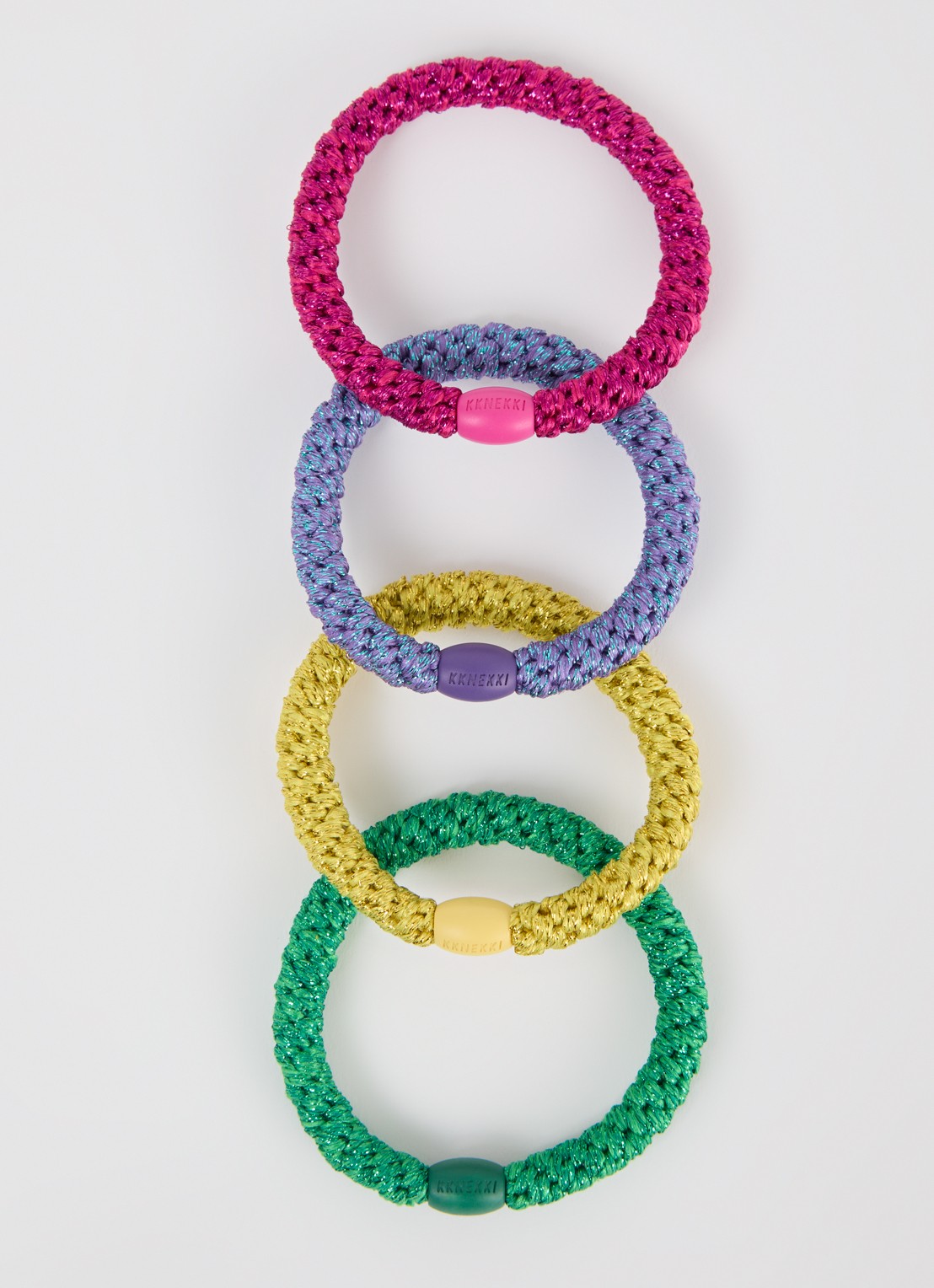 Bon Dep Gevlochten haarelastiekjes in 4-pack - detail fuchsia