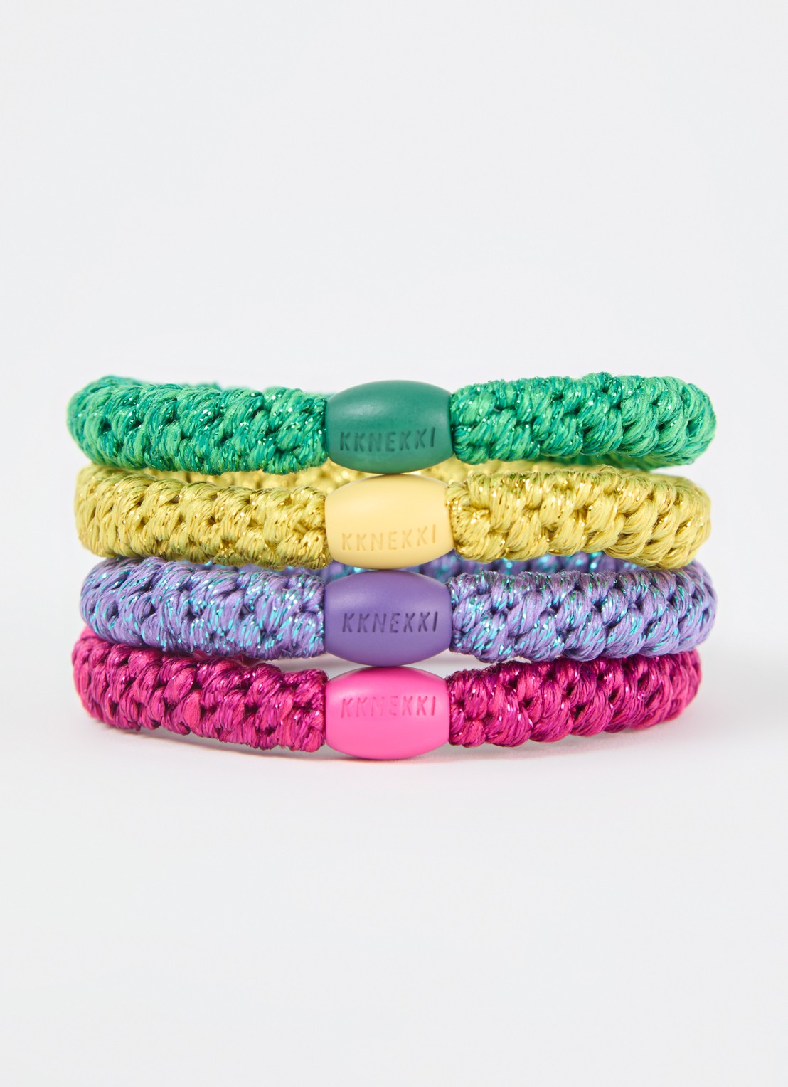 Bon Dep Gevlochten haarelastiekjes in 4-pack - voorkant 2 fuchsia