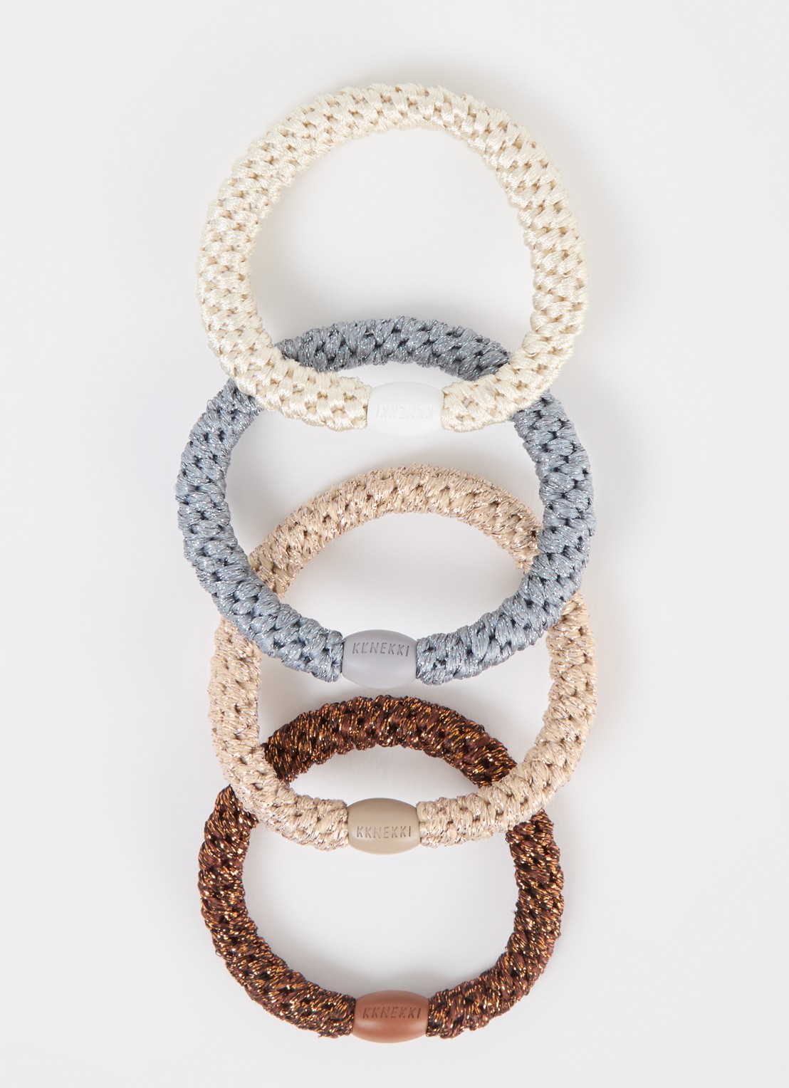 Bon Dep Gevlochten haarelastiekjes in 4-pack - detail beige