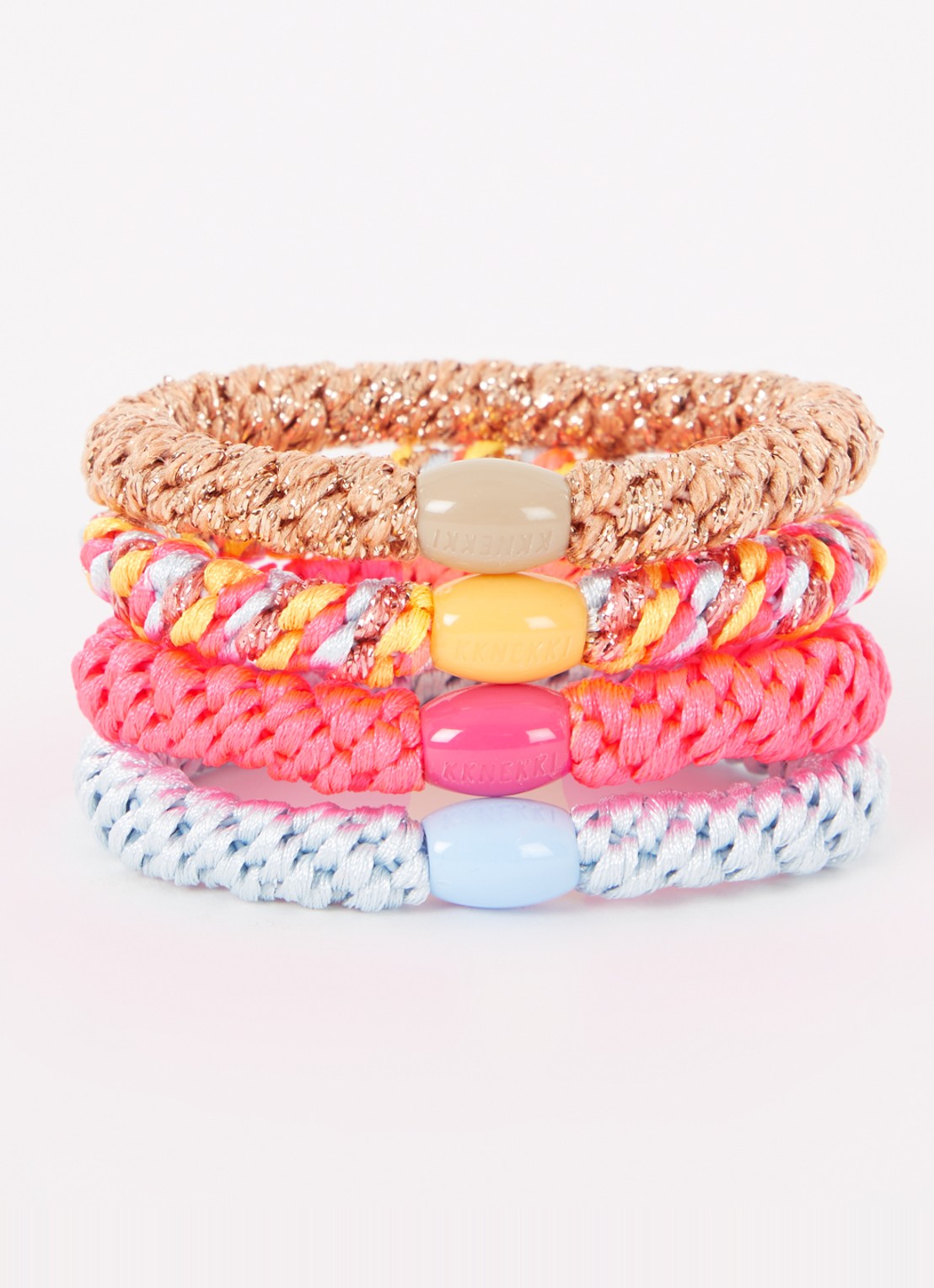 Bon Dep Kknekki Bundle 14 gevlochten haarelastiekjes in 4-pack - voorkant 2 roze