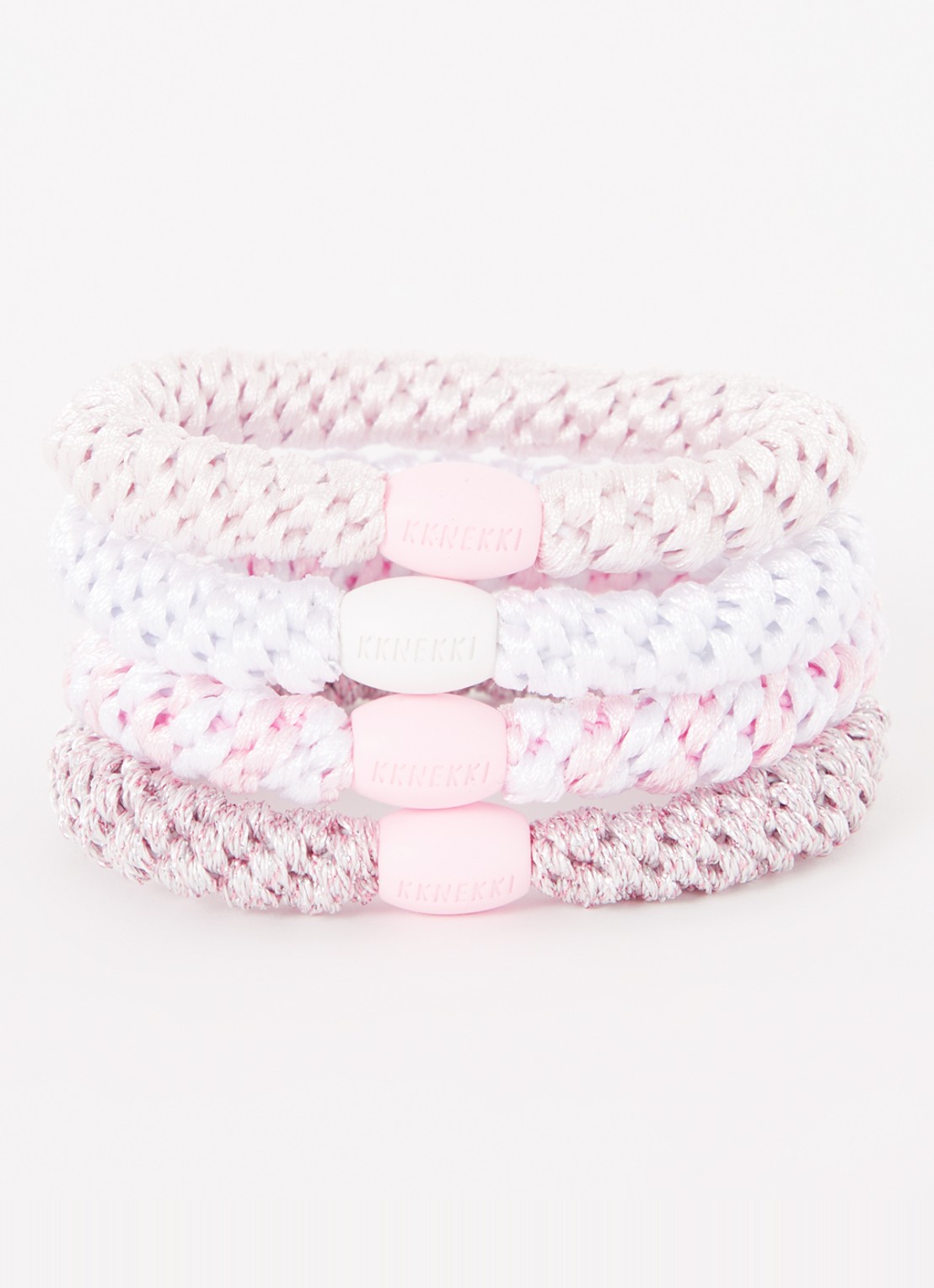 Bon Dep Kknekki Bundle 49 gevlochten haarelastiekjes in 4-pack - voorkant 2 roze