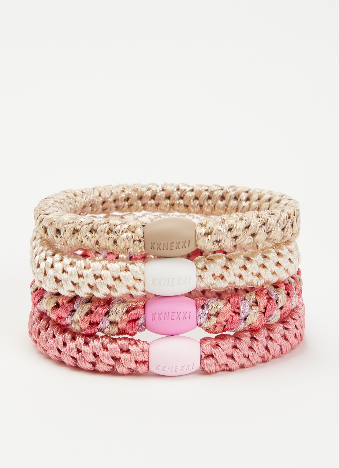 Bon Dep Kknekki Bundle 61 haarelastiekjes met lurex in 4-pack - voorkant 2 roze