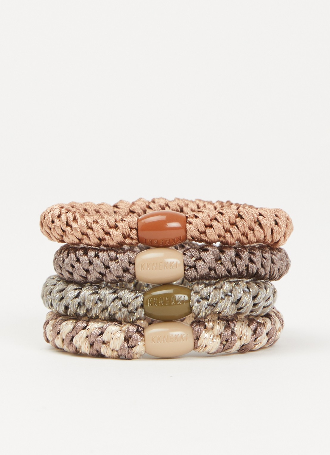 Bon Dep Kknekki gevlochten haarelastiekjes met lurex in 4-pack - voorkant beige