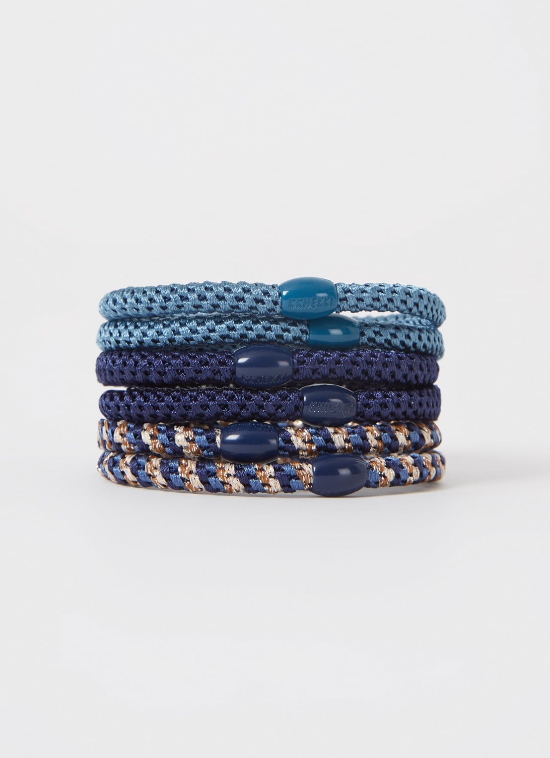 Bon Dep Kknekki gevlochten haarelastiekjes met lurex in 6-pack - voorkant 2 blauw