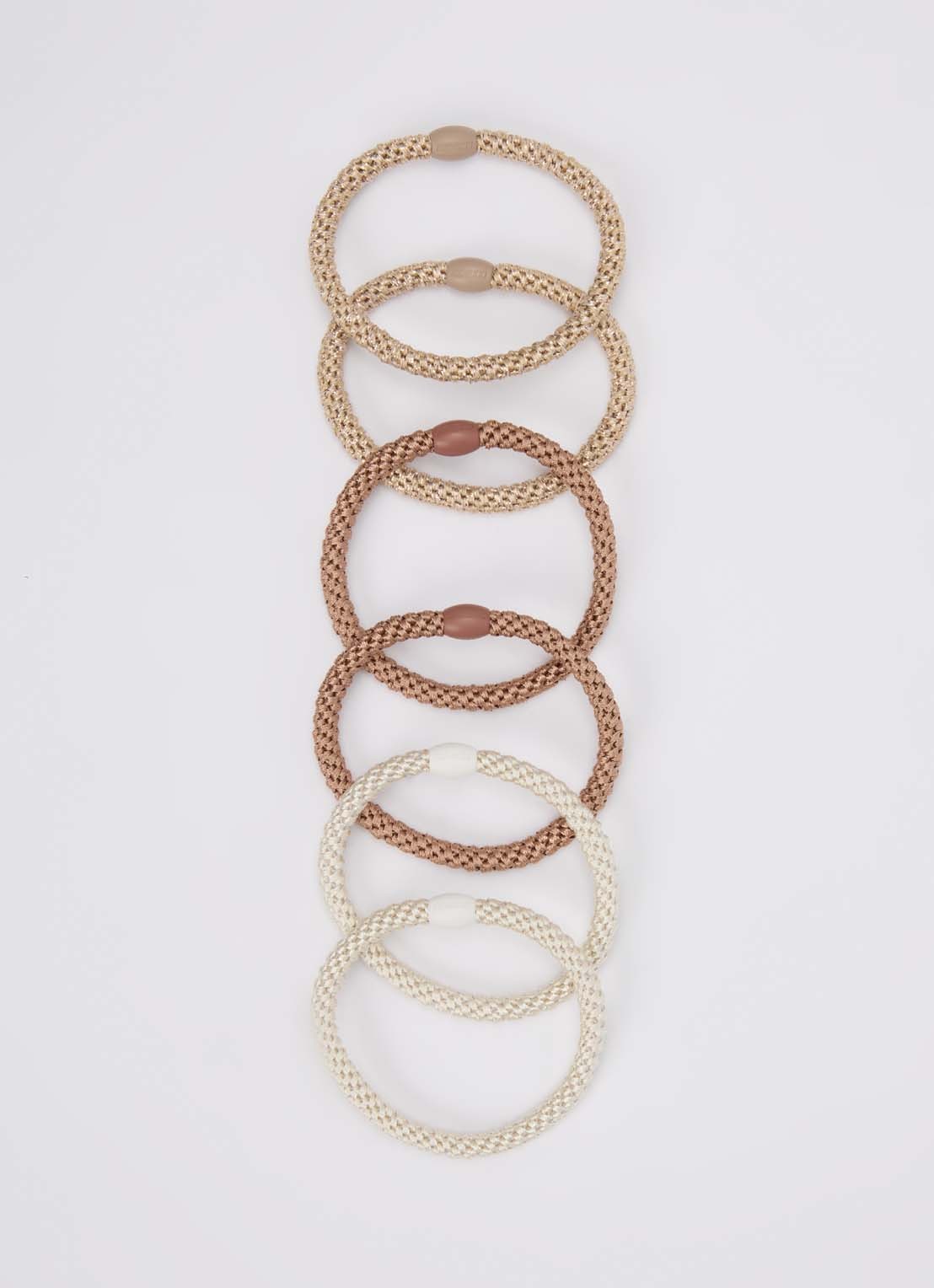 Bon Dep Kknekki gevlochten haarelastiekjes met lurex in 6-pack - detail 2 beige