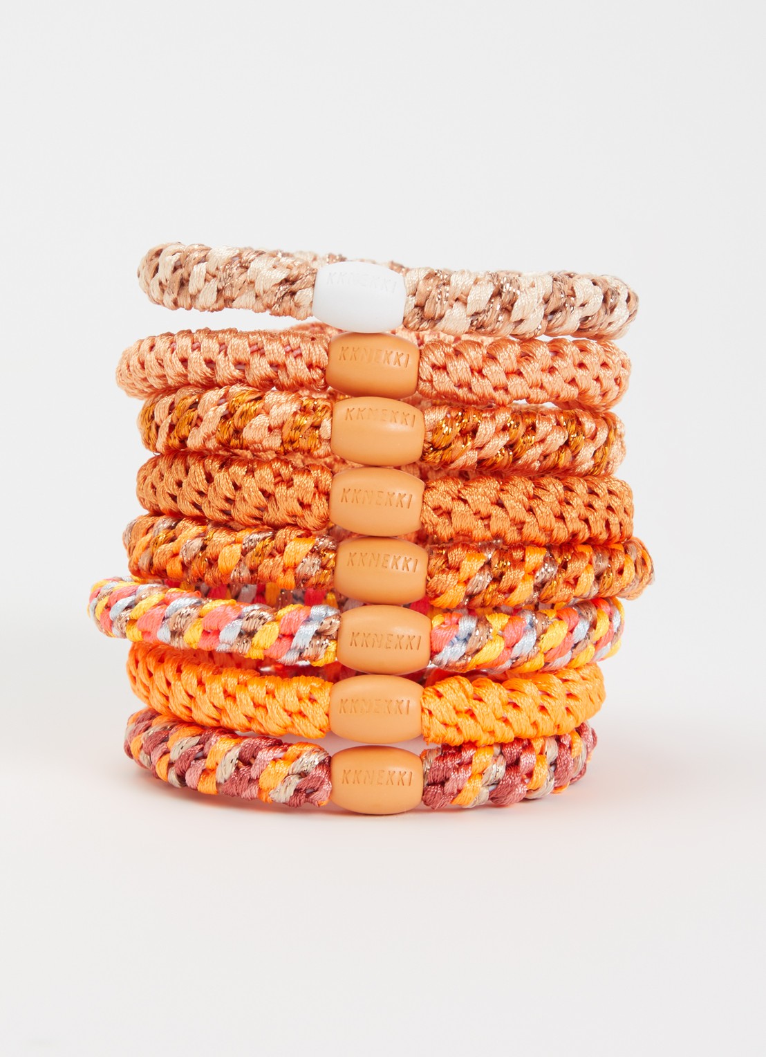 Bon Dep Kknekki gevlochten haarelastiekjes met lurex in 8-pack  - voorkant orange