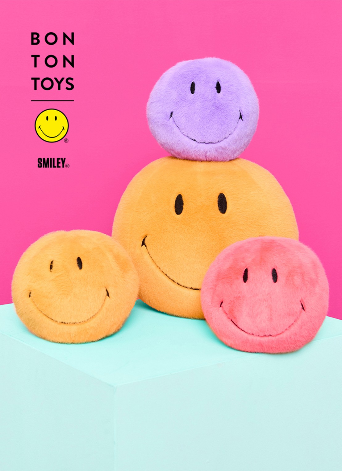 Bon Ton Toys Smiley Fuzzy knuffel 13 cm - voorkant 2 roze