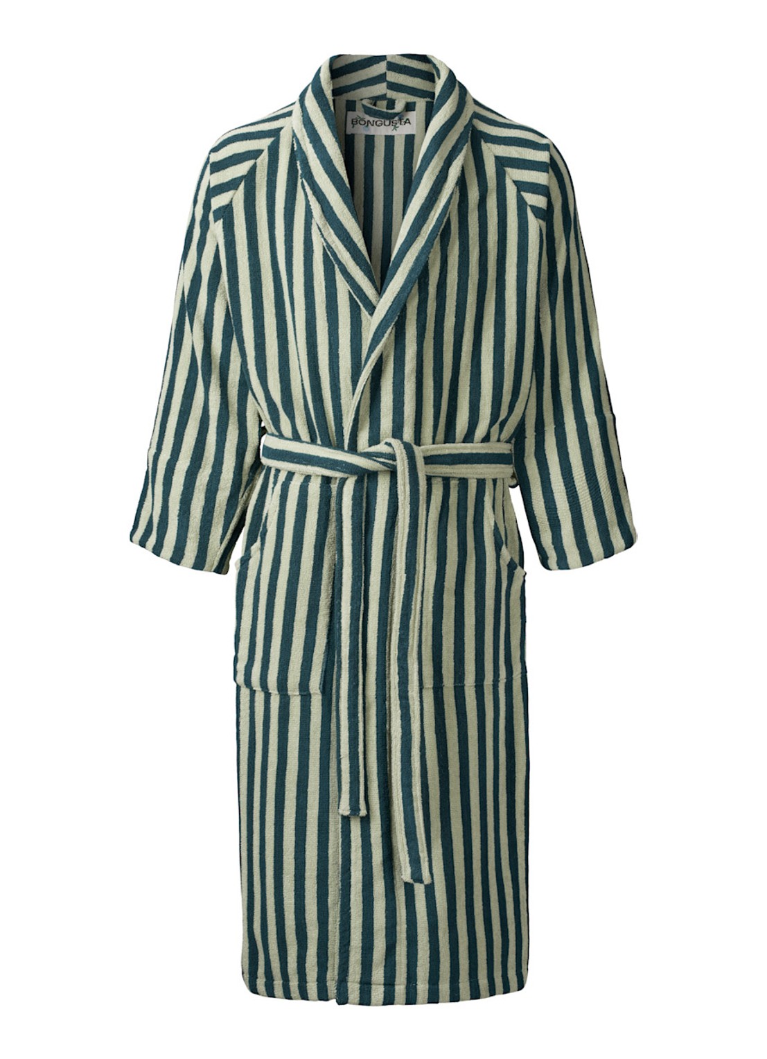 Bongusta Naram badjas met streepprint - unisex - voorkant groen