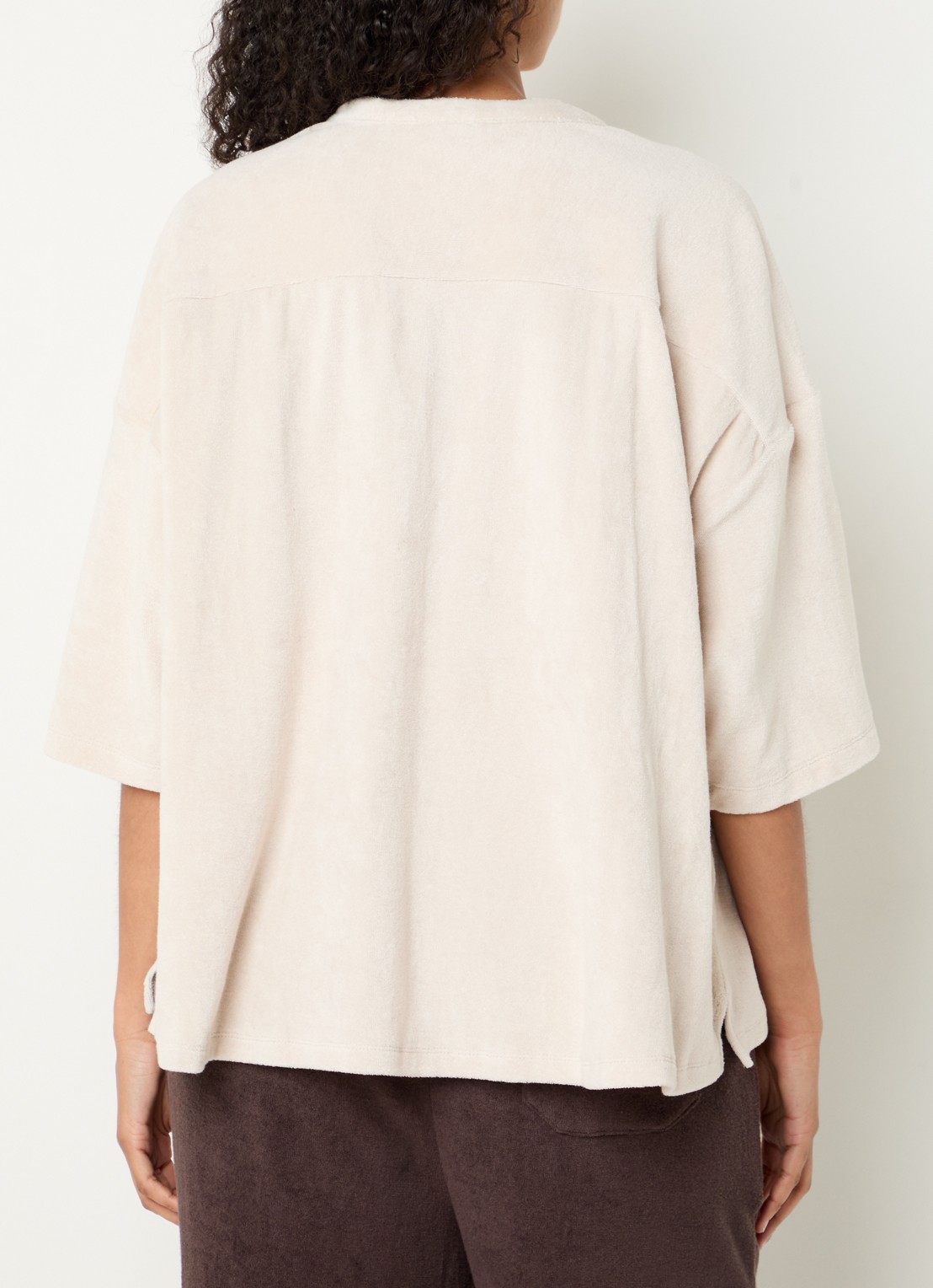 Bongusta Naram oversized blouse van badstof met streepprint - achterkant beige