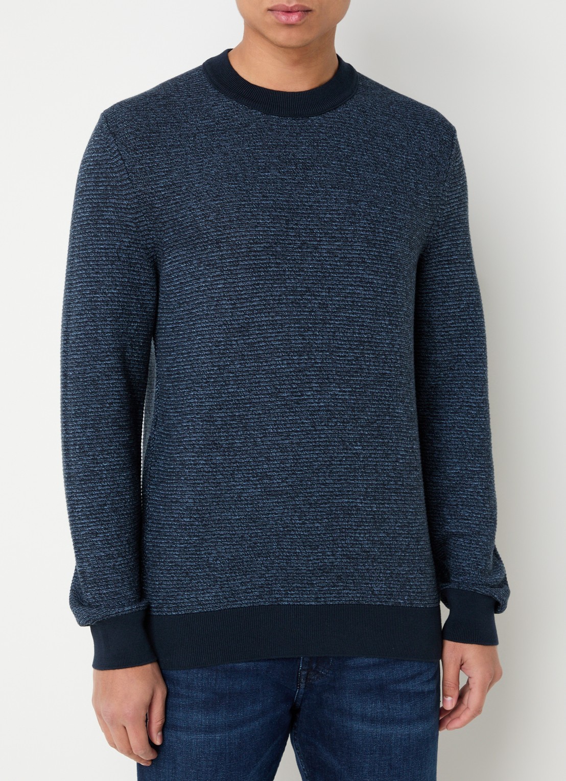 BOSS Aspoki fijngebreide pullover met gemêleerd dessin - detail 3 donkerblauw