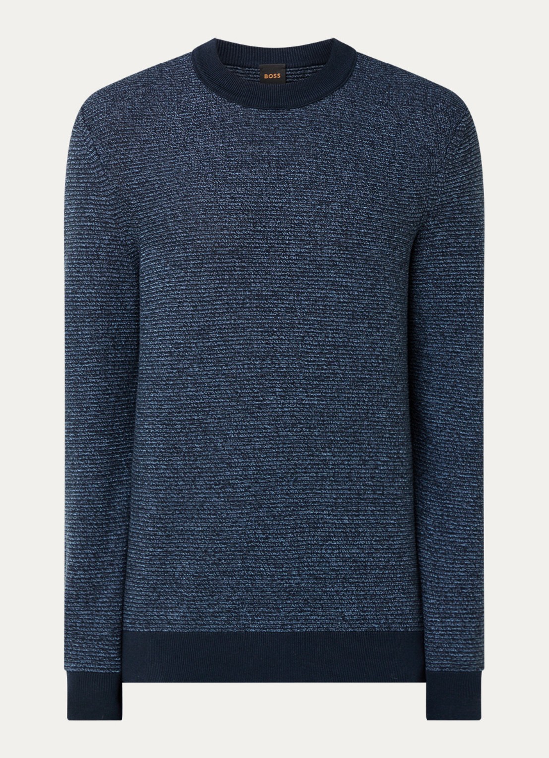 BOSS Aspoki fijngebreide pullover met gemêleerd dessin - voorkant donkerblauw