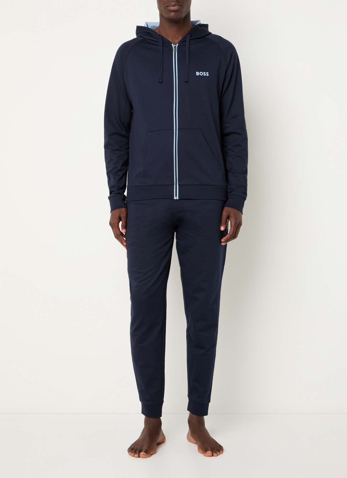 BOSS Authentic sweatvest met capuchon en logo - voorkant 2 dark blue-403 / blauw