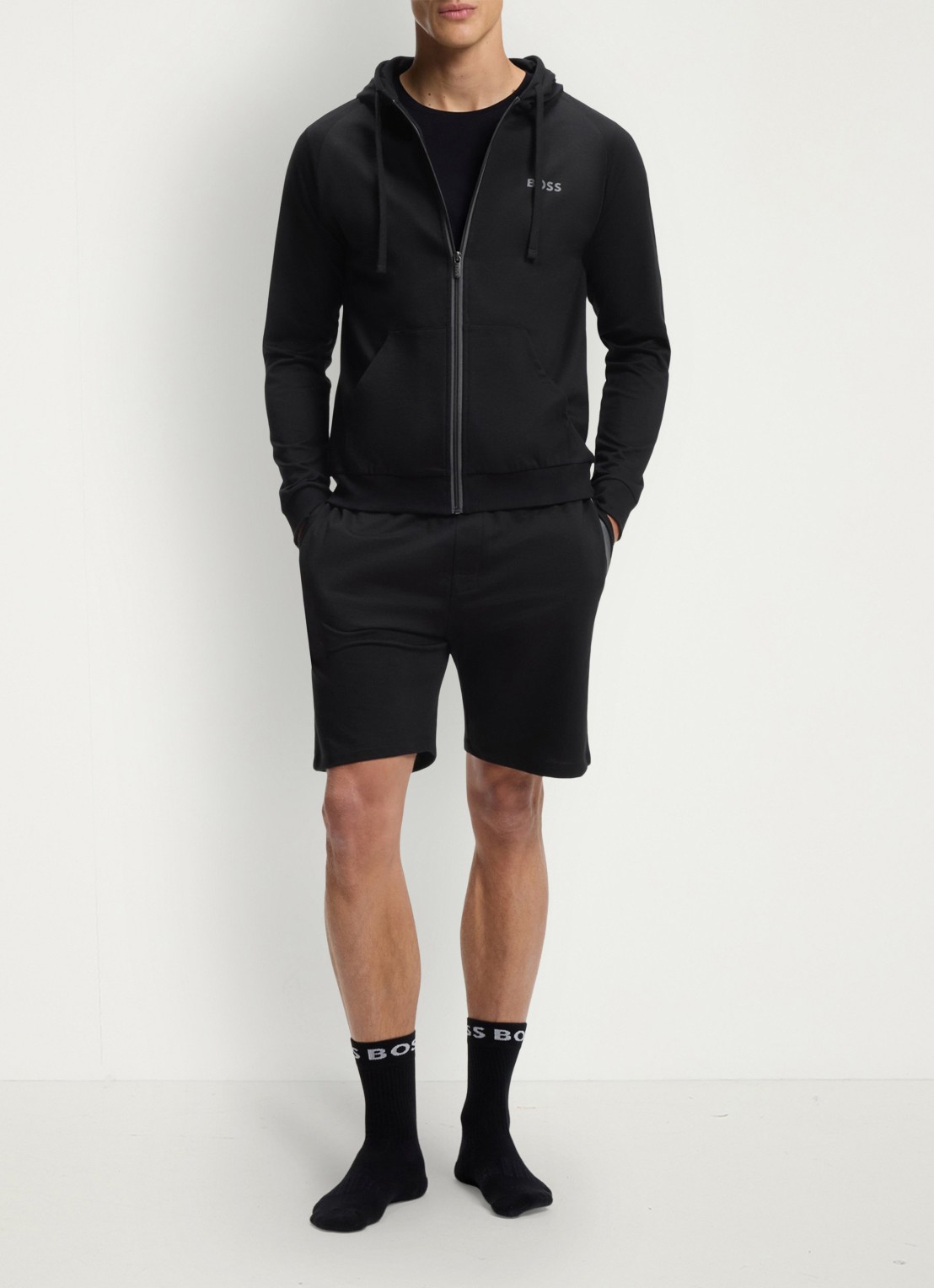 BOSS Authentic sweatvest met capuchon en logo - voorkant 3 black-004 / zwart