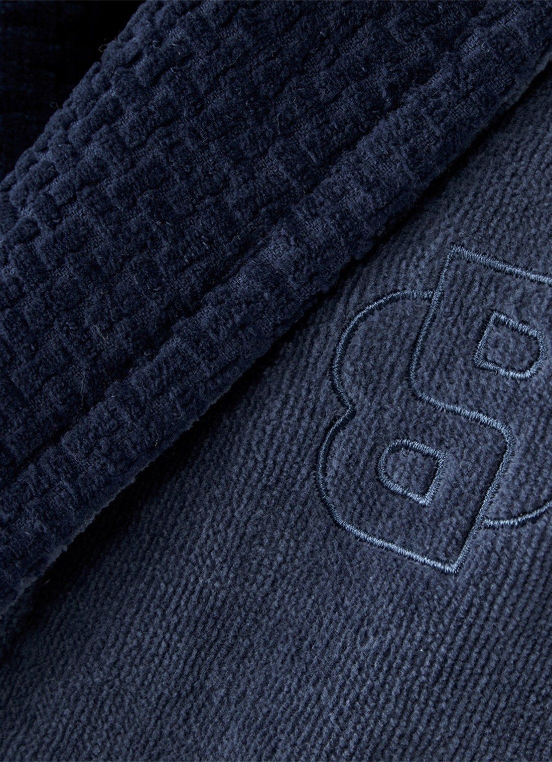 BOSS Badjas met logoborduring - voorkant 2 donkerblauw