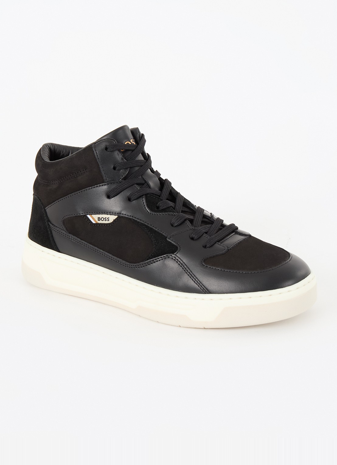 BOSS Baltimore sneaker van suède met leren details - voorkant 4 zwart