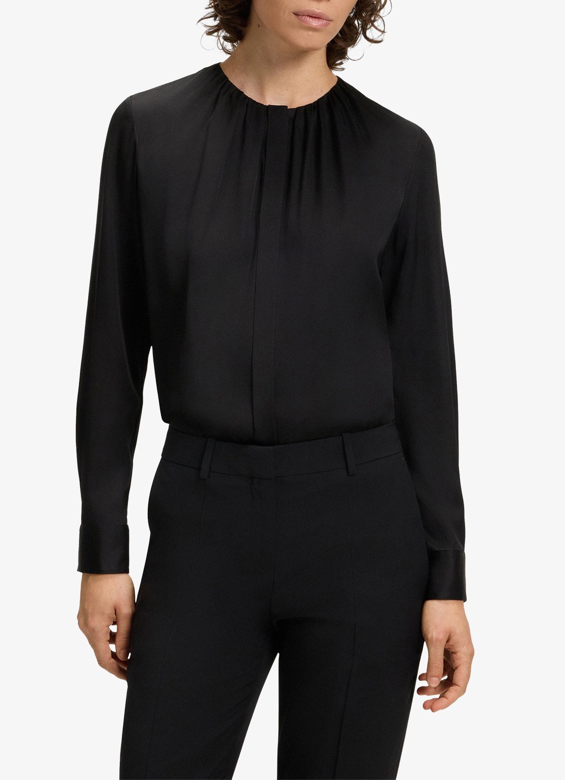 BOSS Banorah blouse in zijdeblend - detail 4 black-001 / zwart