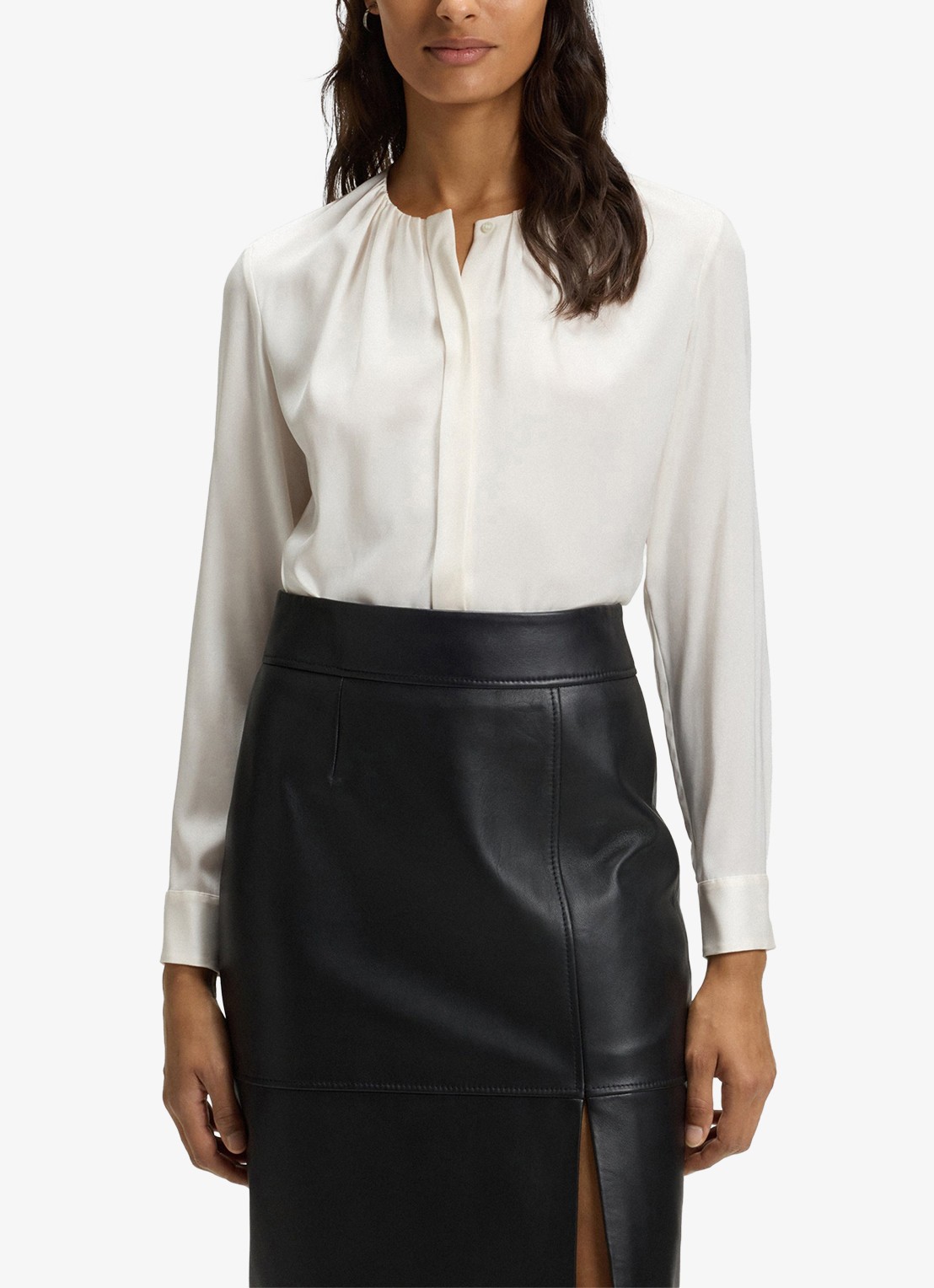 BOSS Banorah blouse in zijdeblend - detail 4 open white-118 / wit