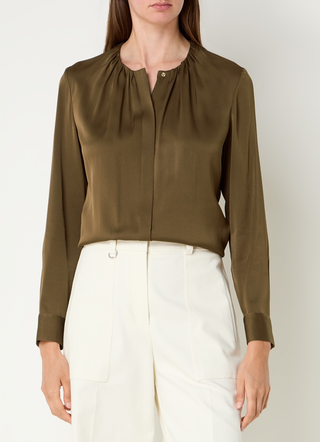 BOSS Banorah blouse in zijdeblend - detail 4 open brown-249 / bruin