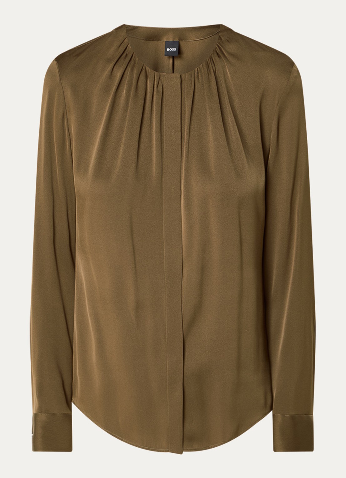 BOSS Banorah blouse in zijdeblend - voorkant 2 open brown-249 / bruin