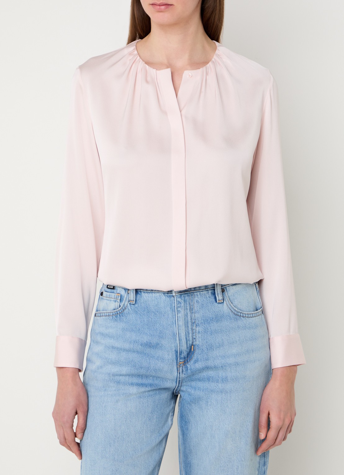 BOSS Banorah blouse in zijdeblend - detail 2 light/pastel pink-685 / roze