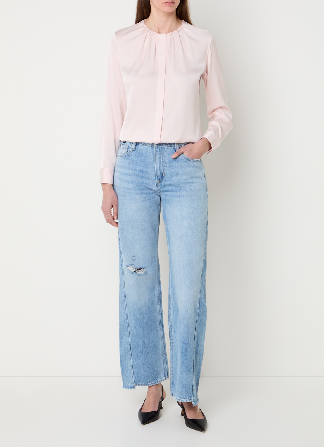 BOSS Banorah blouse in zijdeblend - voorkant 4 light/pastel pink-685 / roze