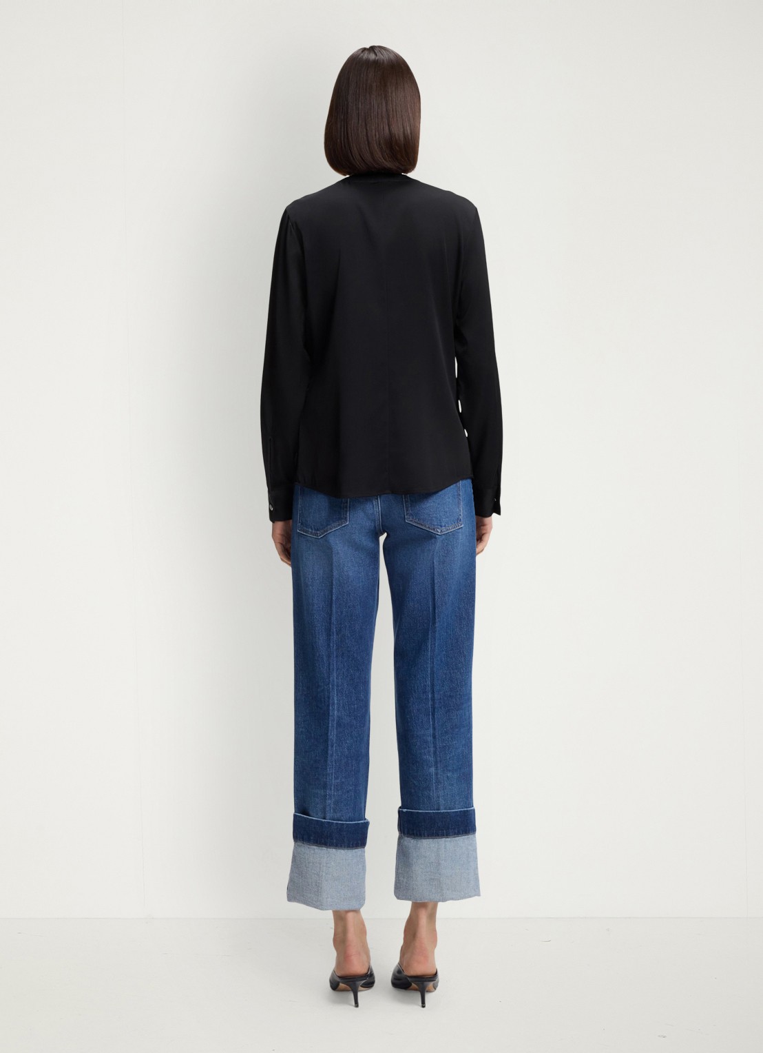 BOSS Banorah blouse in zijdeblend - achterkant 6 dark blue-404 / blauw