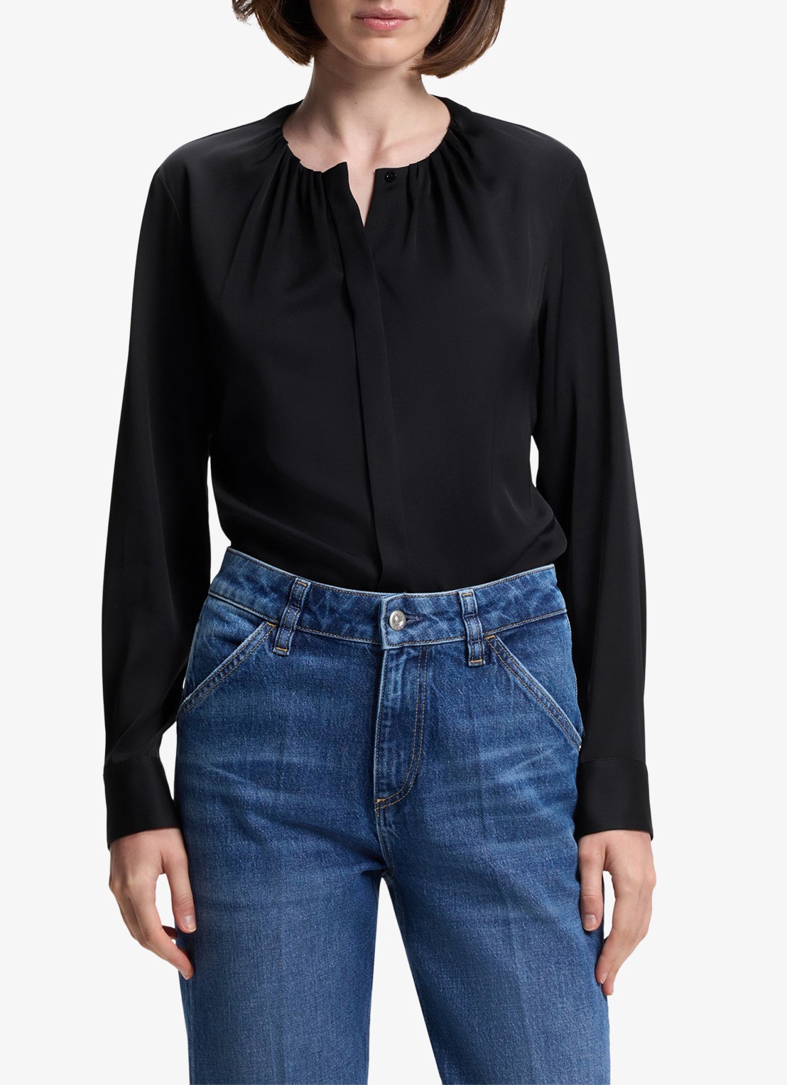BOSS Banorah blouse in zijdeblend - detail 3 dark blue-404 / blauw