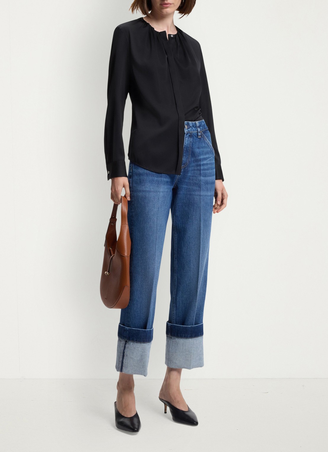 BOSS Banorah blouse in zijdeblend - voorkant 2 dark blue-404 / blauw