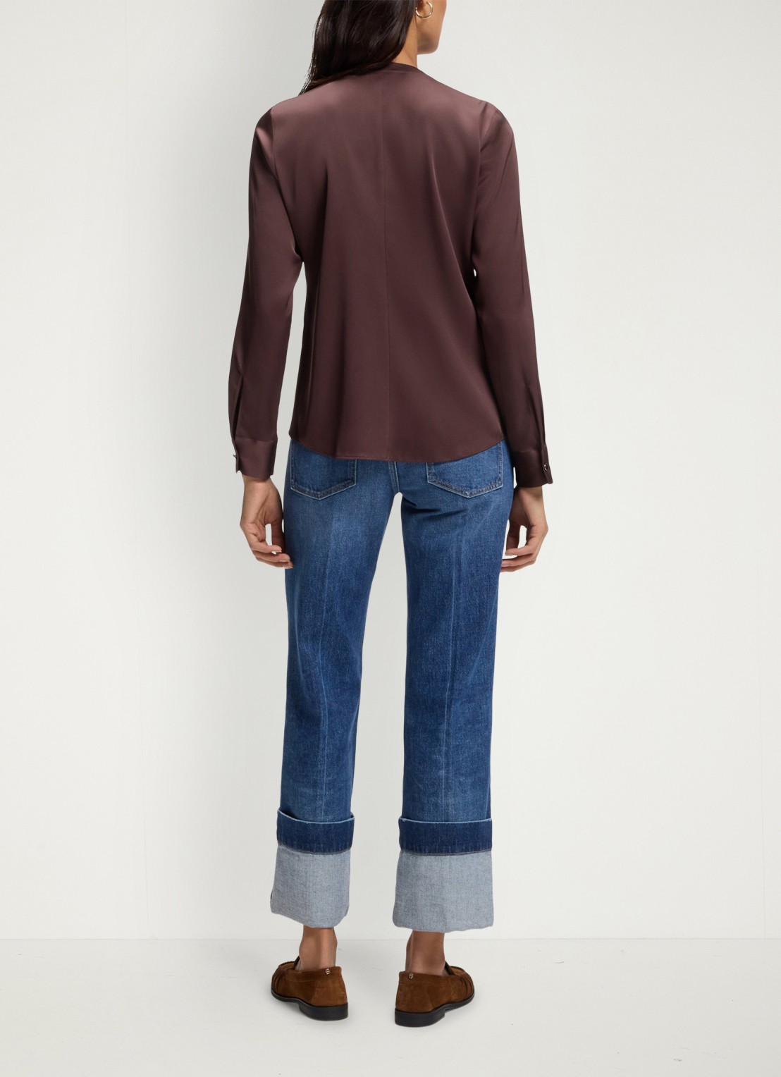 BOSS Banorah blouse in zijdeblend - achterkant dark brown-206 / bruin
