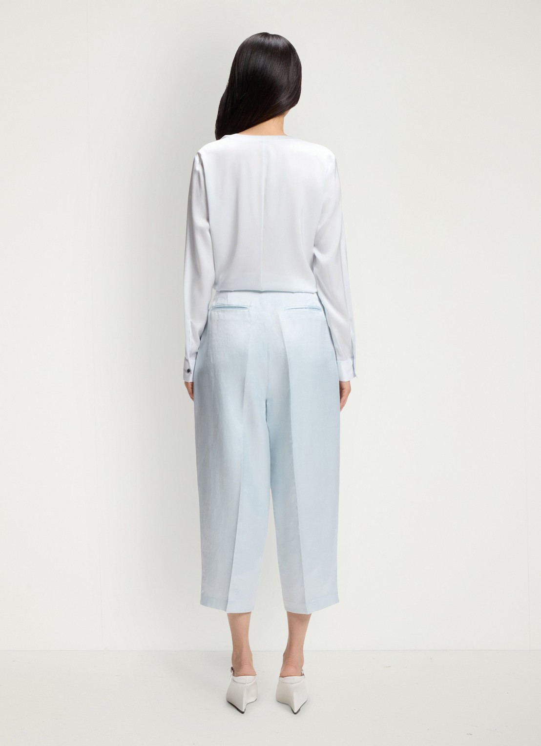 BOSS Banorah blouse in zijdeblend - achterkant 3 open blue-462 / blauw