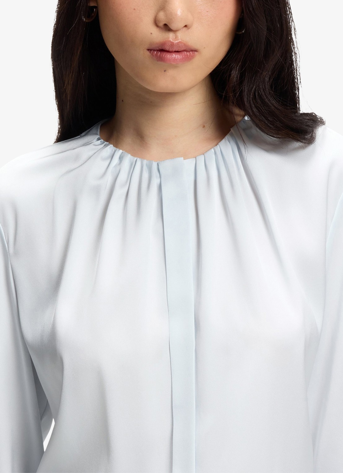 BOSS Banorah blouse in zijdeblend - detail 5 open blue-462 / blauw