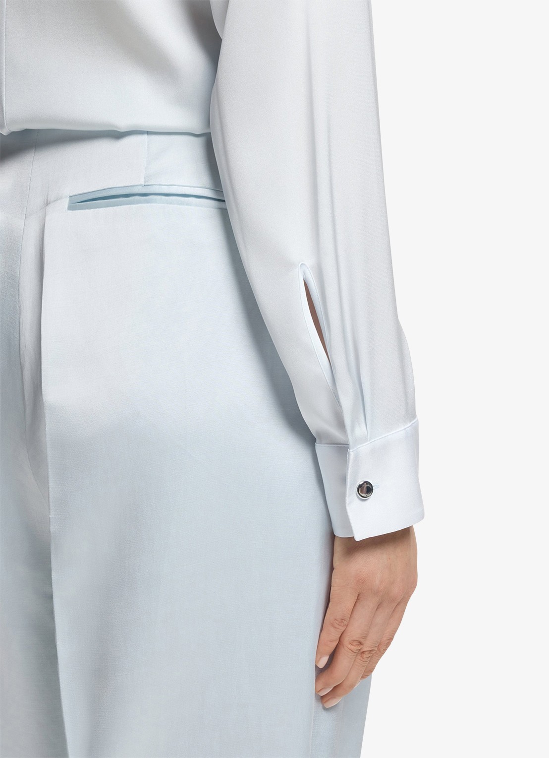 BOSS Banorah blouse in zijdeblend - detail 6 open blue-462 / blauw