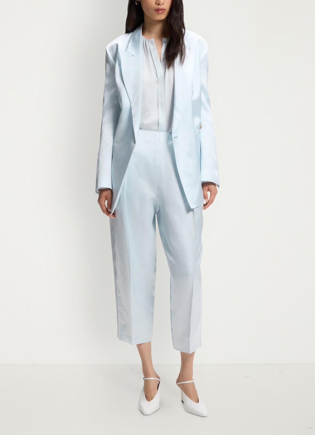 BOSS Banorah blouse in zijdeblend - voorkant 2 open blue-462 / blauw
