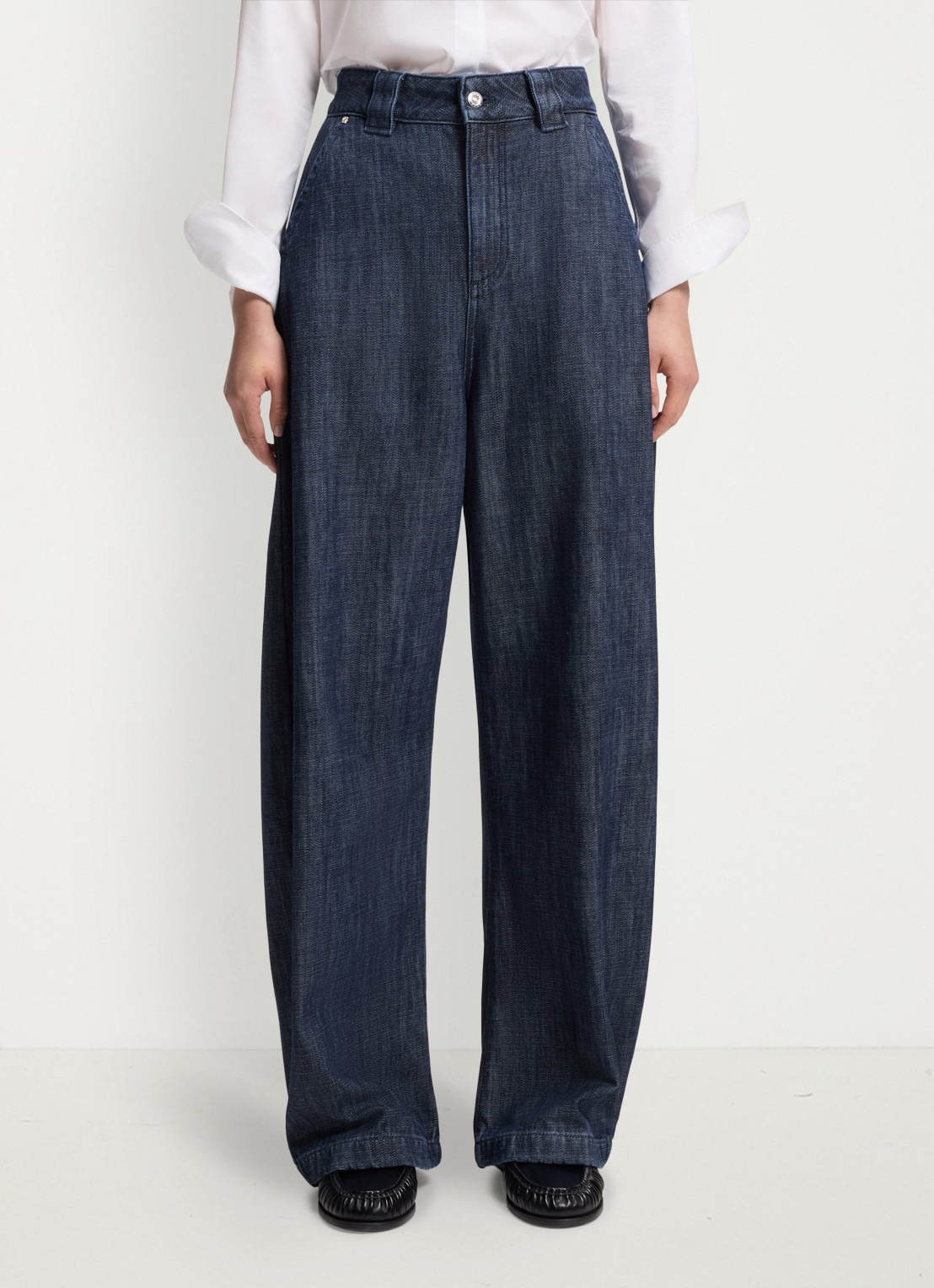 BOSS Barrel high waist loose fit jeans met medium wassing - detail indigo