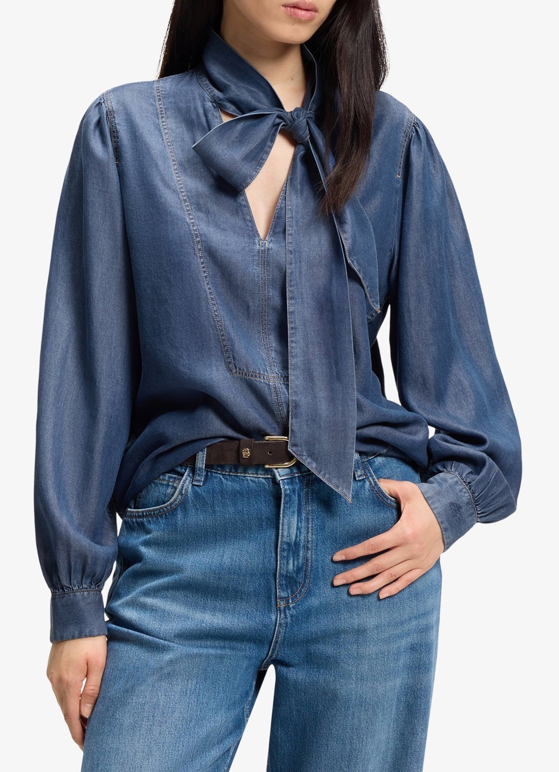 BOSS Blouse met gestrikt detail - detail 3 denim