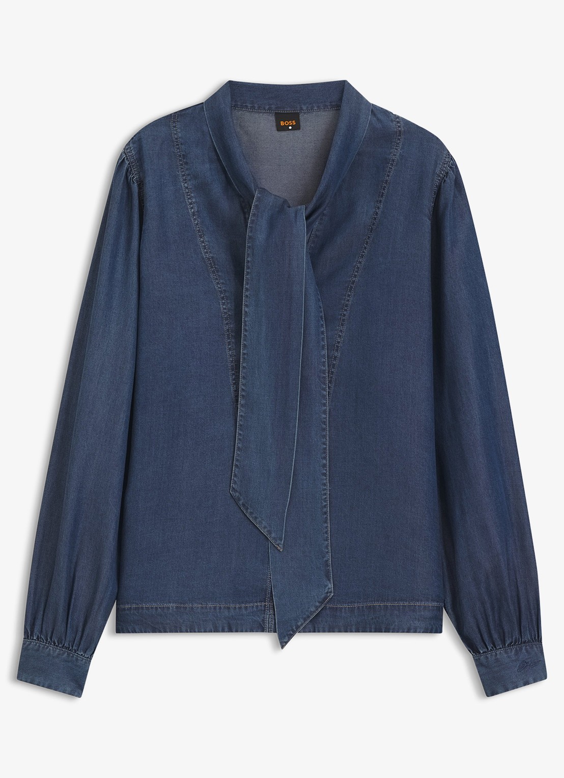 BOSS Blouse met gestrikt detail - voorkant 2 denim