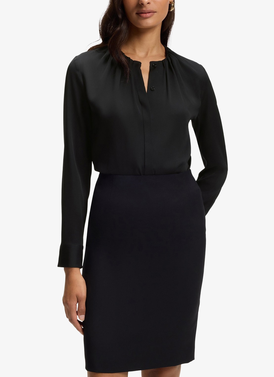 BOSS Blouse met plooien - detail 2 zwart
