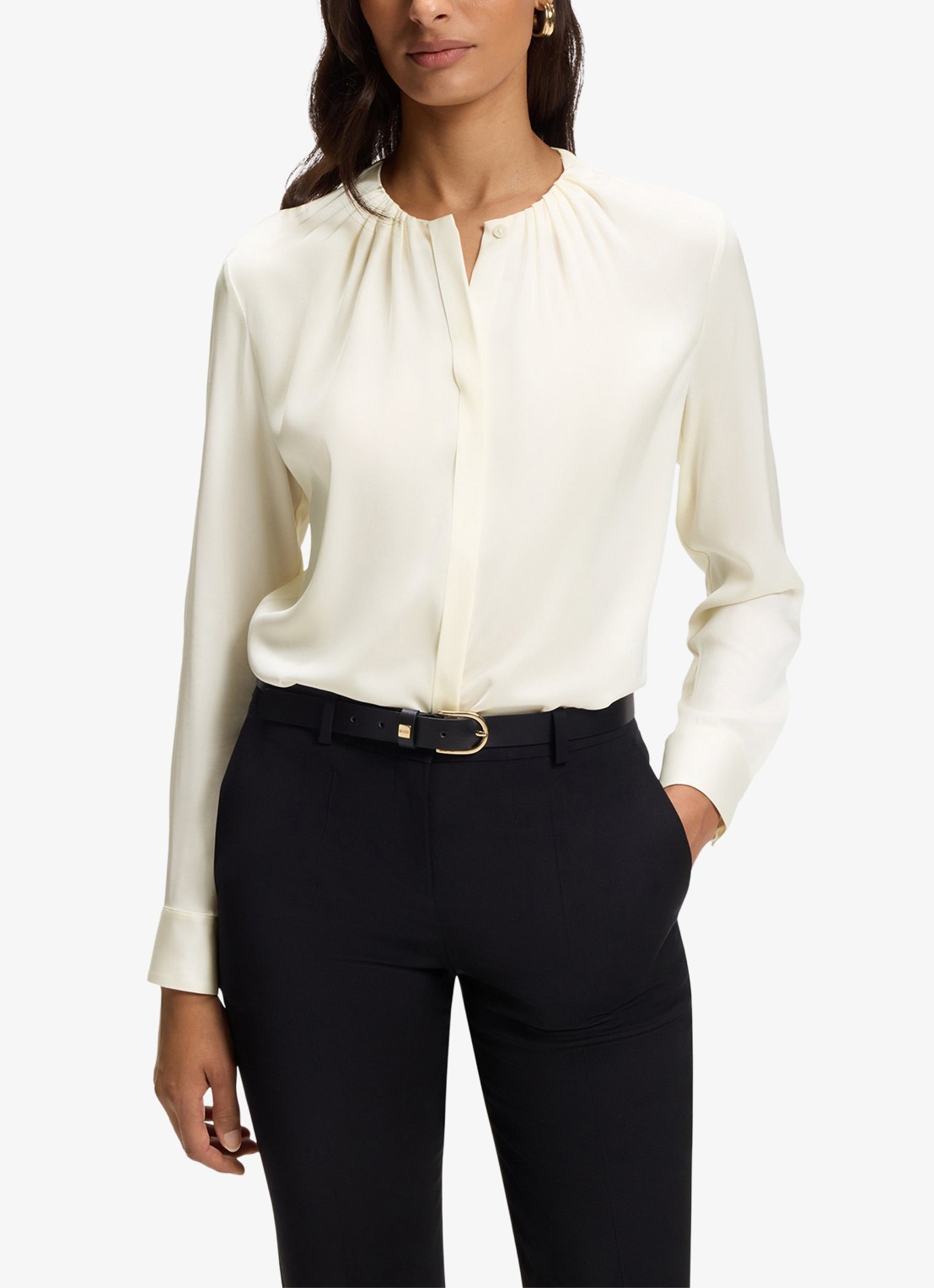 BOSS Blouse met plooien - detail gebroken wit