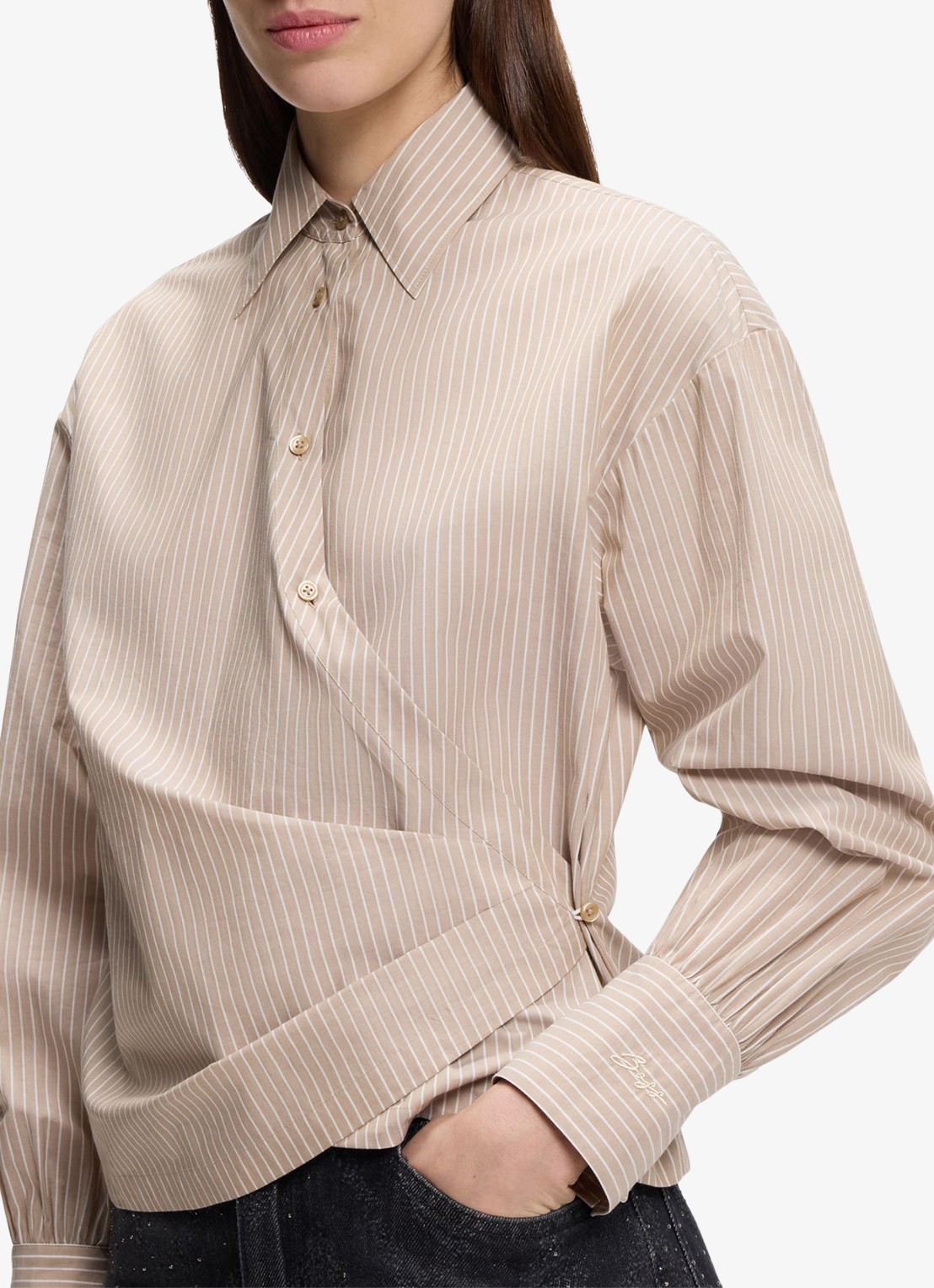 BOSS Blouse met streepprint - detail 4 beige