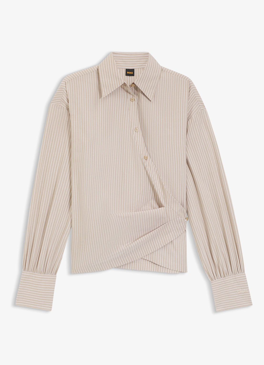BOSS Blouse met streepprint - voorkant beige