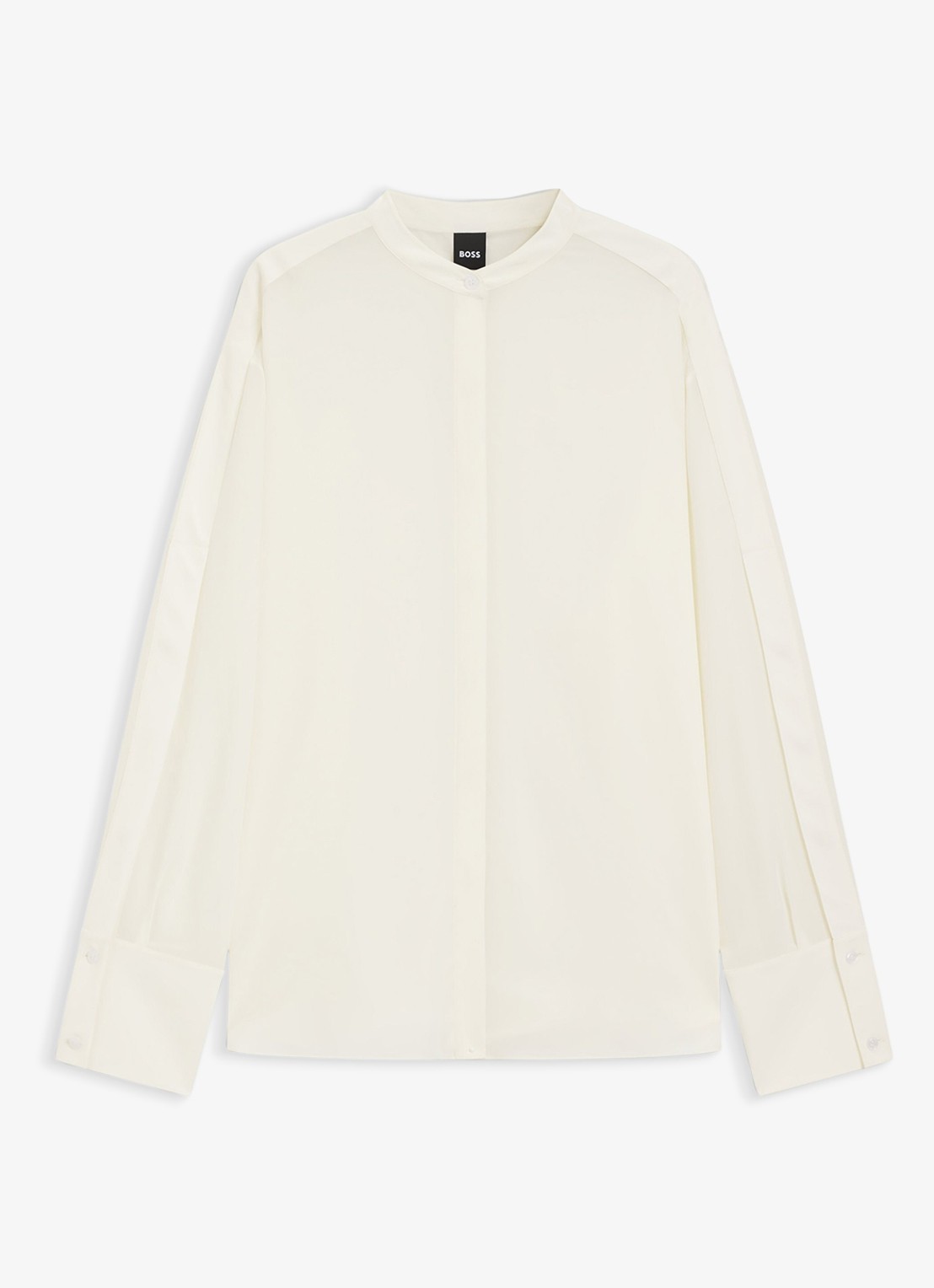 BOSS Blouse van zijde met ronde hals - voorkant creme
