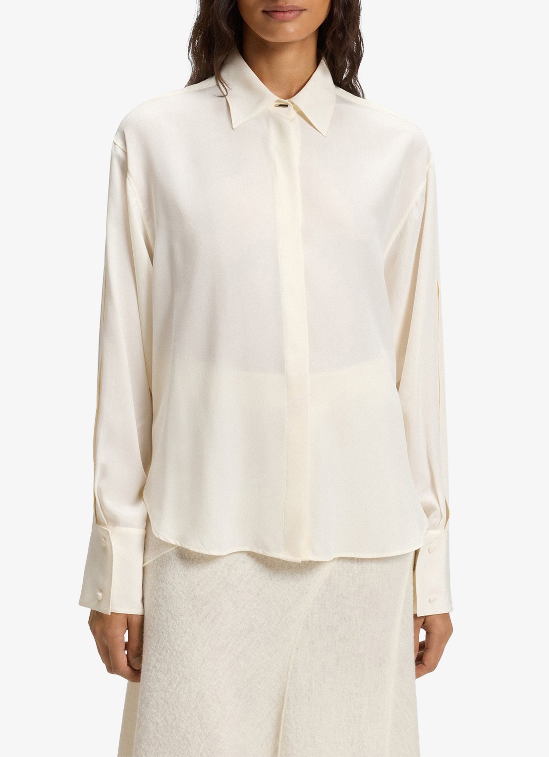 BOSS Blouse van zijde - detail 4 gebroken wit