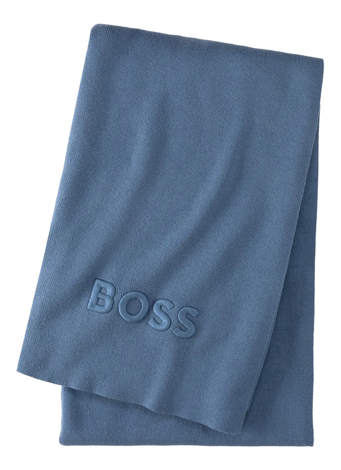 BOSS Bold plaid in katoenblend - 130 x 170 cm - voorkant staalblauw