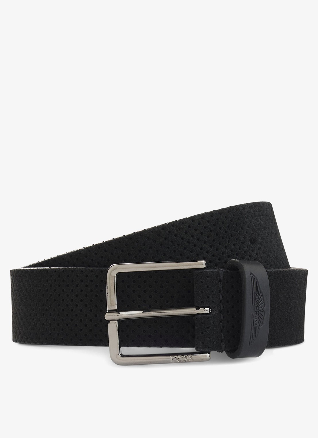 BOSS BOSS x ASTON MARTIN riem van leer - voorkant zwart
