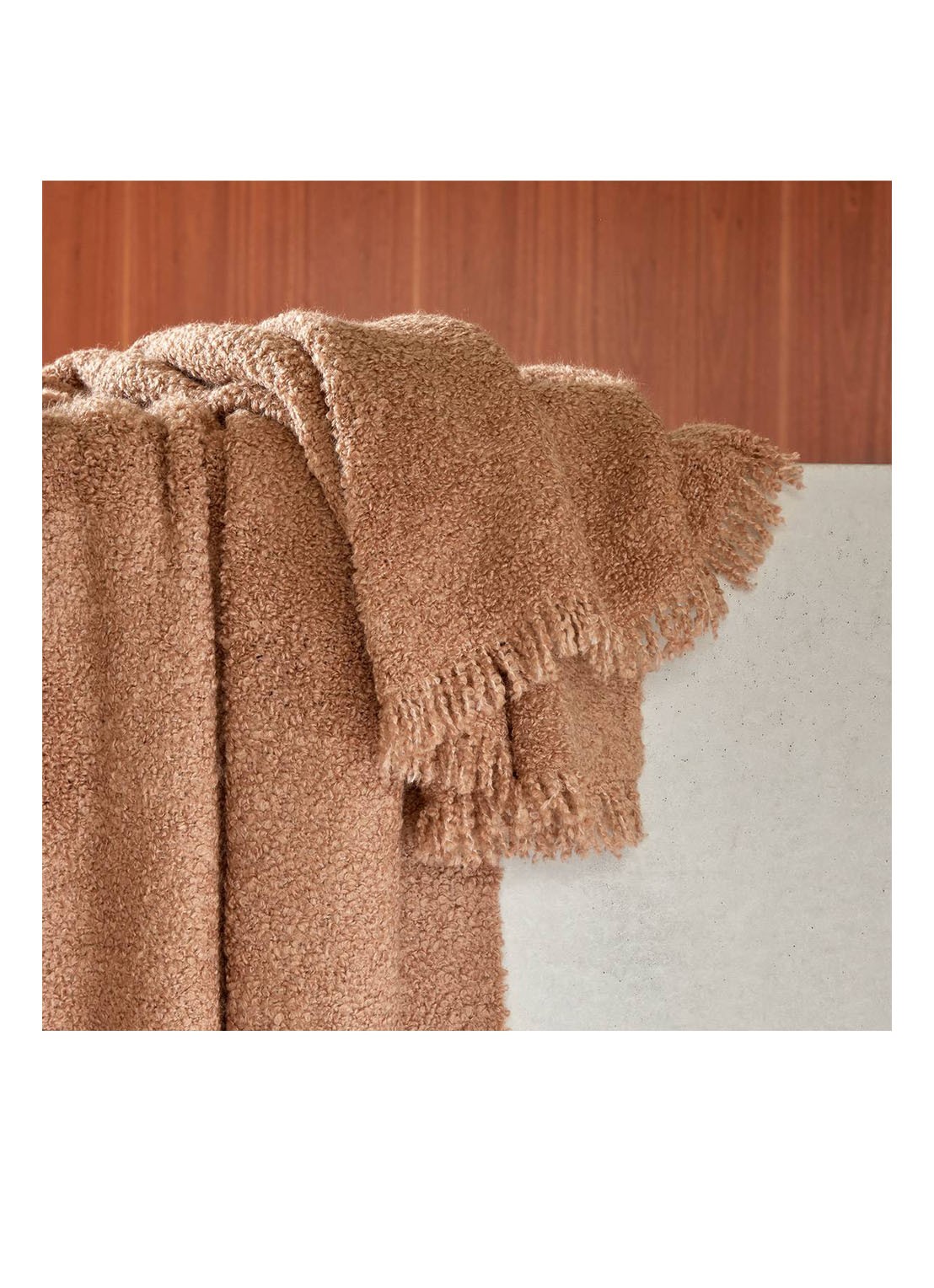 BOSS Boucle plaid in wolblend 130 x 170 cm - detail 3 oranjebruin