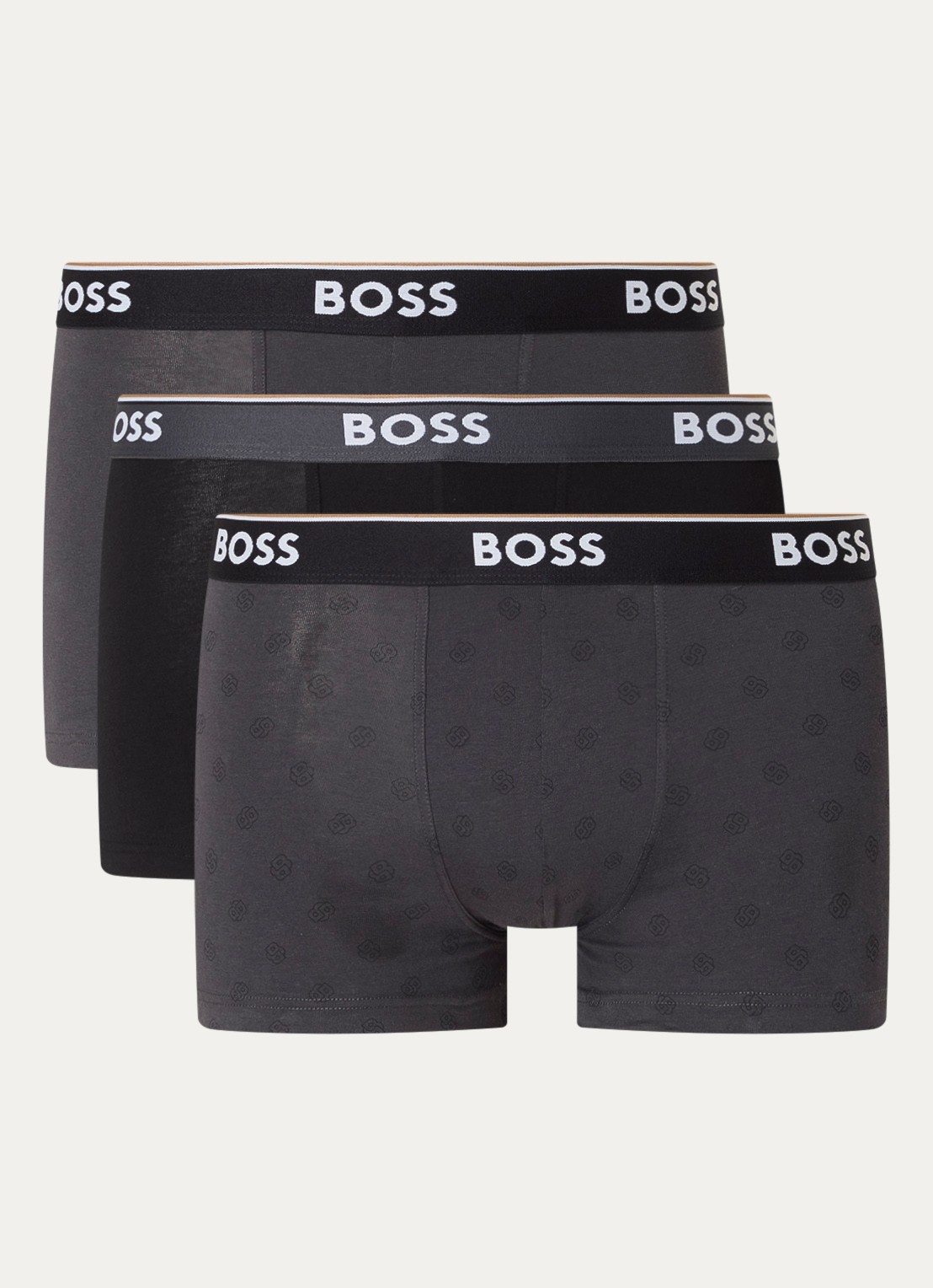 BOSS Boxershorts met logoband in 3-pack - voorkant 2 donkergrijs