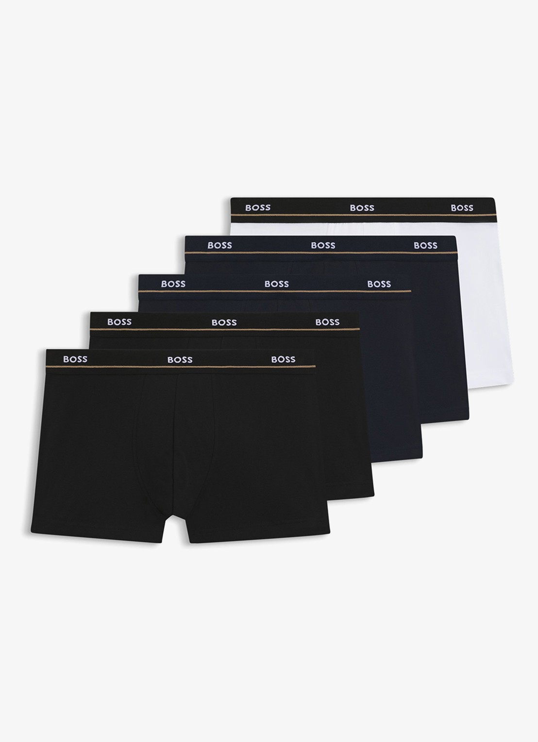 BOSS Boxershorts met logoband in 5-pack - voorkant donkerblauw
