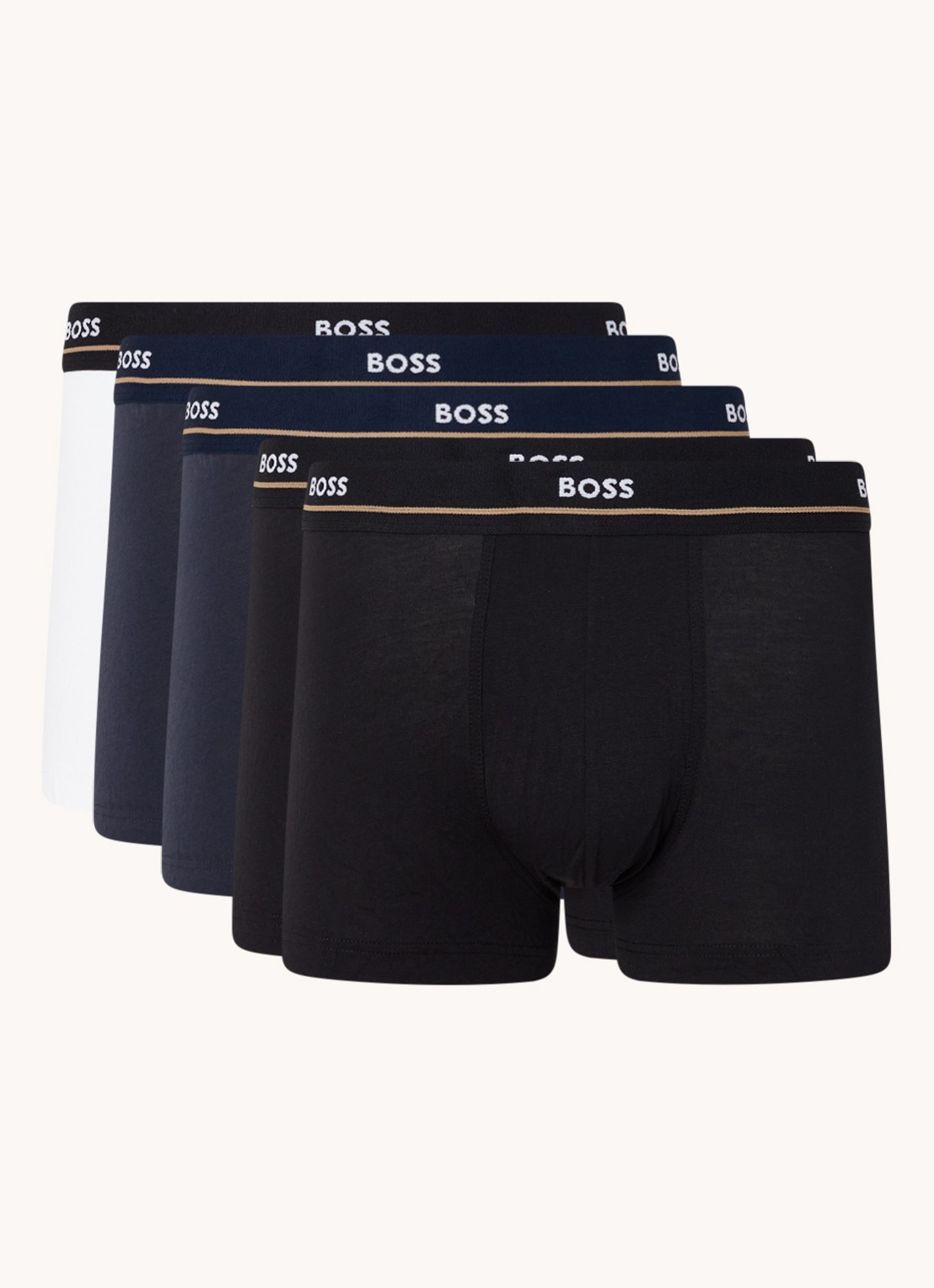 BOSS Boxershorts met logoband in 5-pack - voorkant 3 donkerblauw