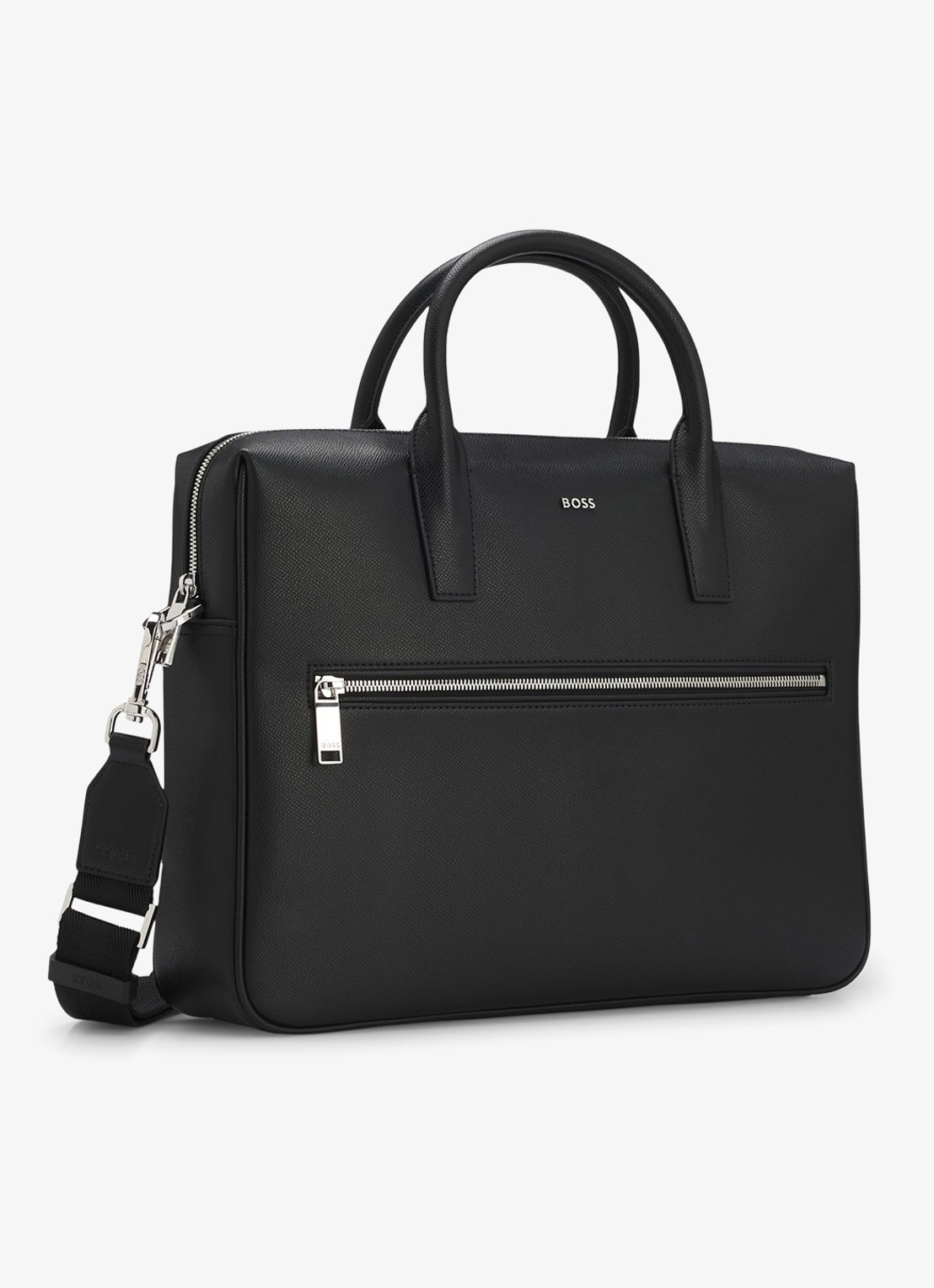 BOSS Businesstas van leer met afneembare schouderriem en logo - detail 4 zwart