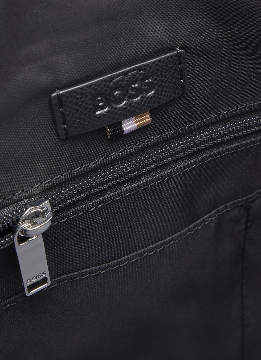 BOSS Businesstas van leer met afneembare schouderriem en logo - detail 6 zwart
